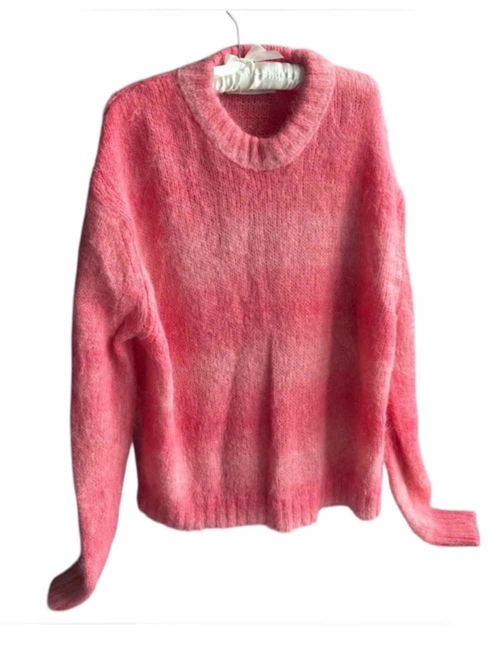FRAME Pink Baby Suri Alpaca Blend Fuzzy Oversized Crewneck Sweater - Sz L/XL